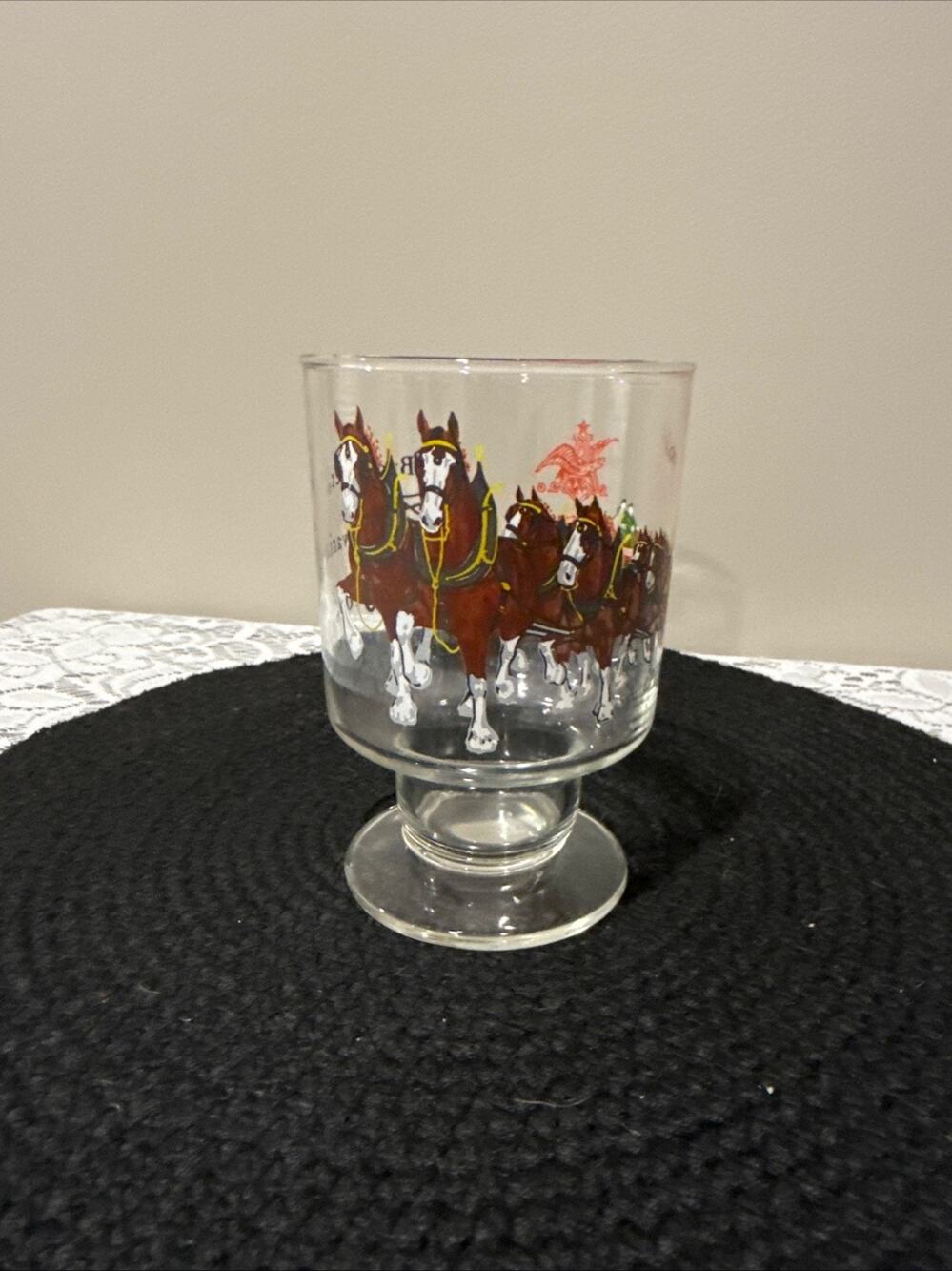Vintage Budweiser Champion Clydesdales Pedestal Beer Glass Goblet 5"